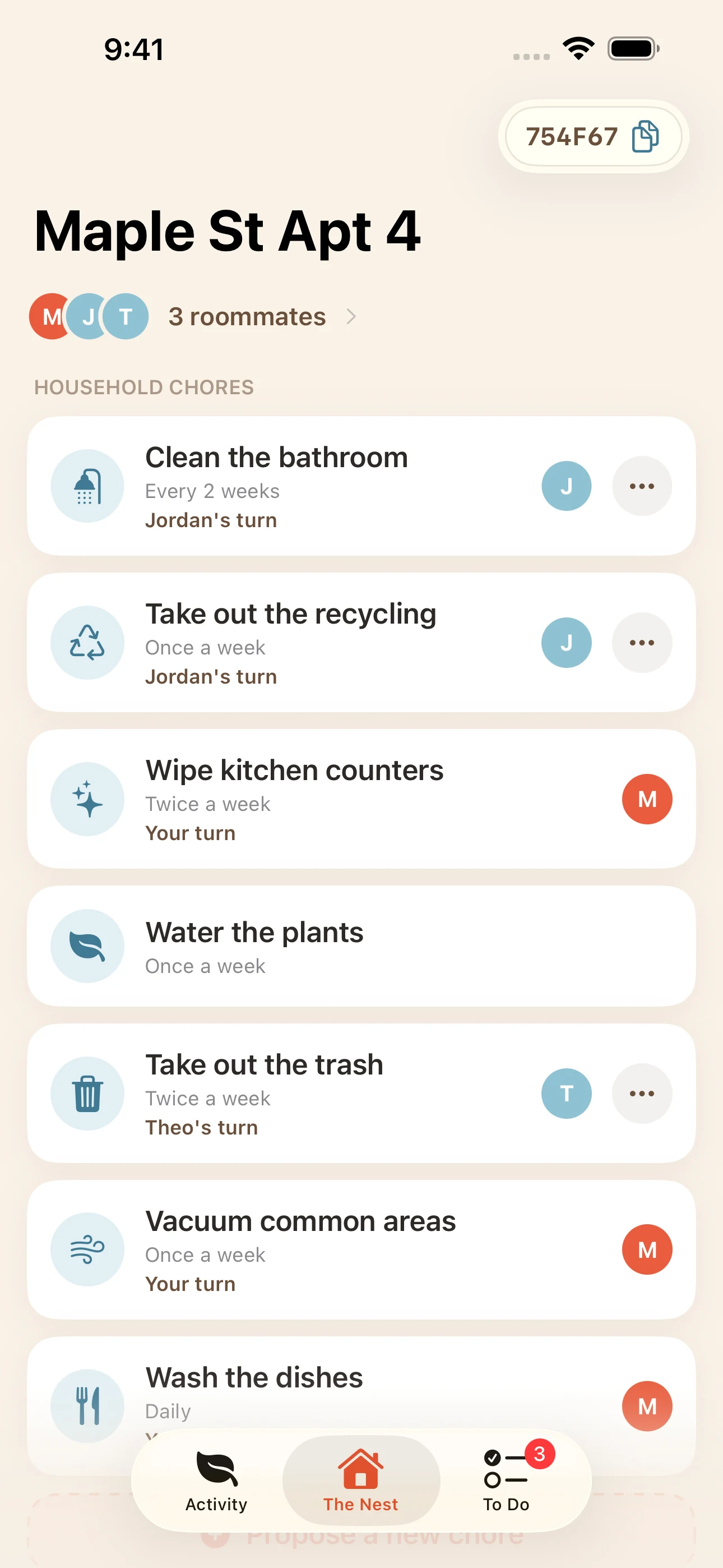 The Nest — chore rotation and access to your roommates