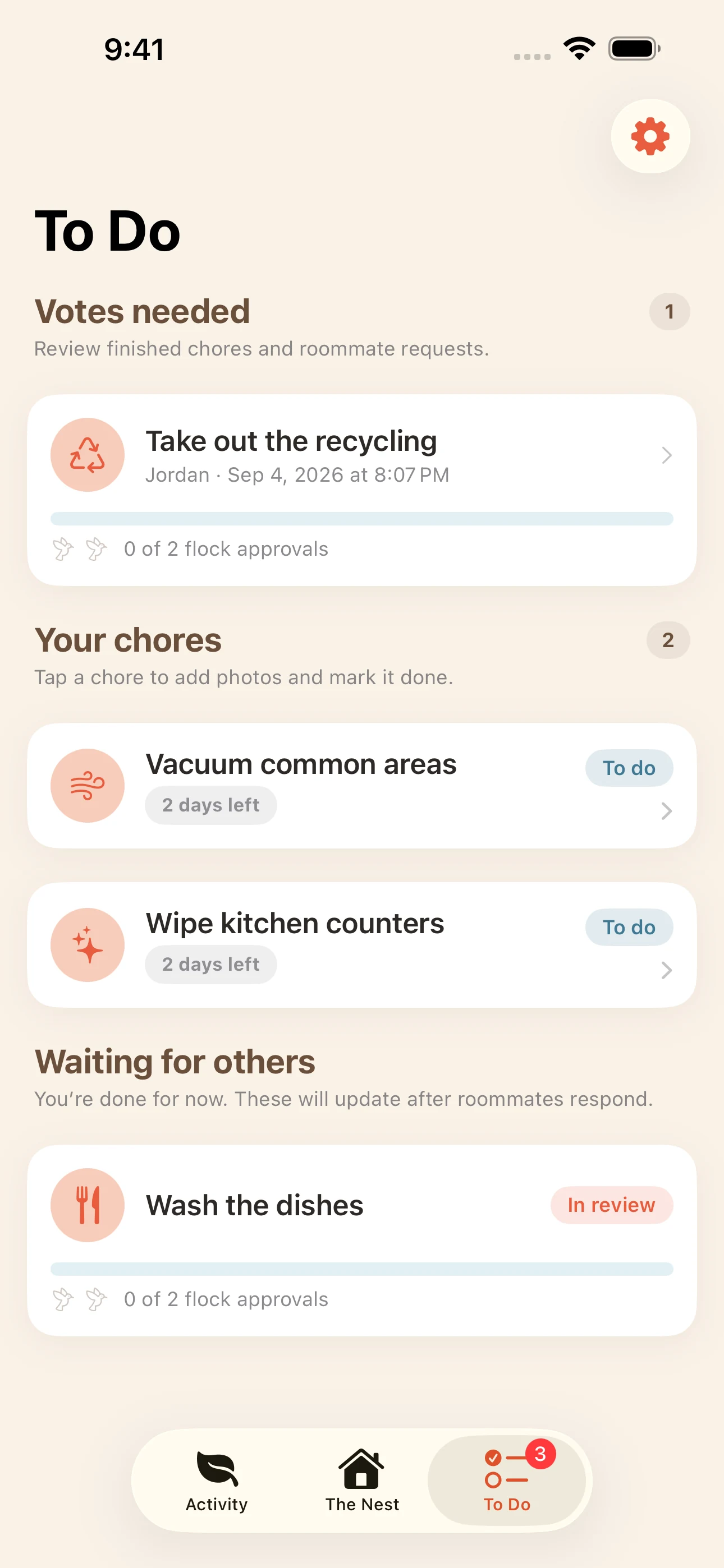 To Do — today's chores and work awaiting review in Room Robin